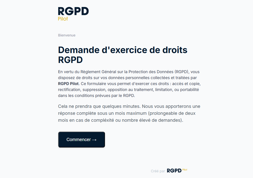 Formulaire automatisé - Demandes de droits